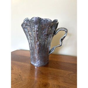 Vintage Cast Aluminum Pitcher, Fluted Metal Pitcher, Wavy Lip, Ribbon Handle